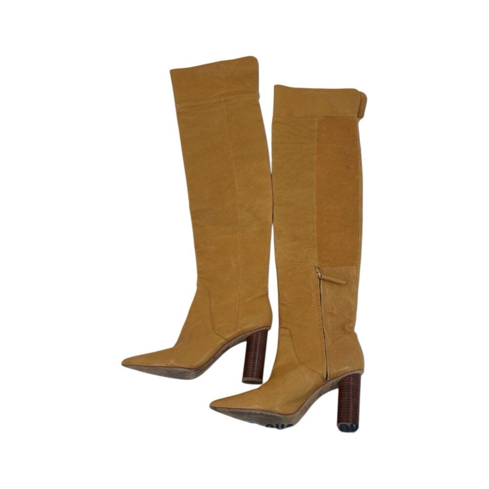 Ulla Johnson Knee High Boots 9.5M Mustard Yellow/Camel Suede Leather Block Heel - Picture 4 of 10